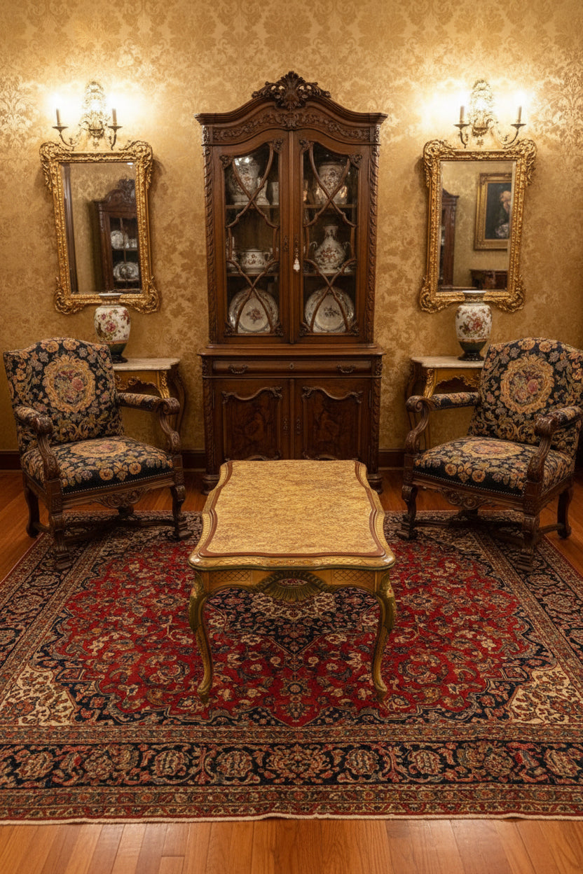 Italian Florentine Painted Coffee Table (c. Late 1940s–1950s) | Faux Marble Top