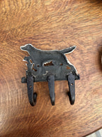 Cast Iron Three-Hook Rack with Hand-Painted English Setter and Potted Tulip, Brazed Hand-Forged Hooks, American, c. 1925–1955