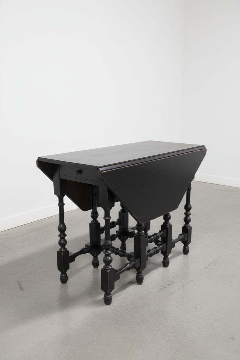Antique English Black Gateleg Drop Leaf Table c.1900–1920