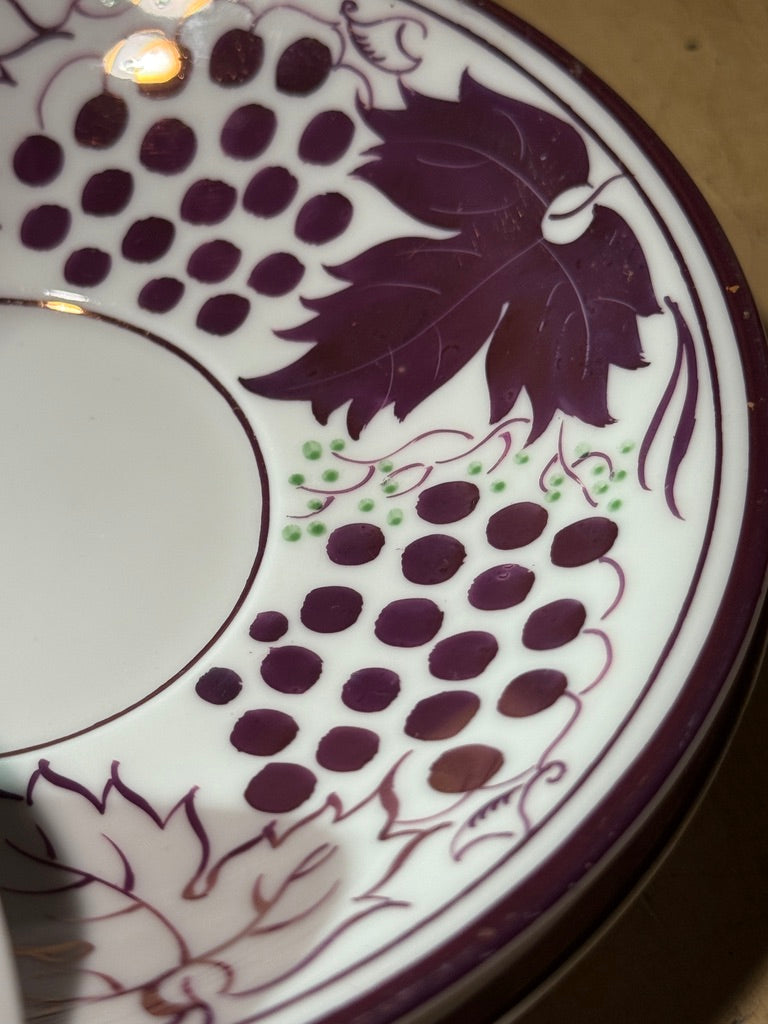Gray’s Pottery Hand-Painted Grape Saucers, Stoke-on-Trent England c. 1920s–40s (Set of 4)