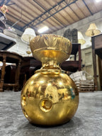 Cast Brass Lamp Column Element with Hand-Chased Gadrooned Cup over a Punched Sphere, Threaded Through for Rod Assembly, c. 1870–1920