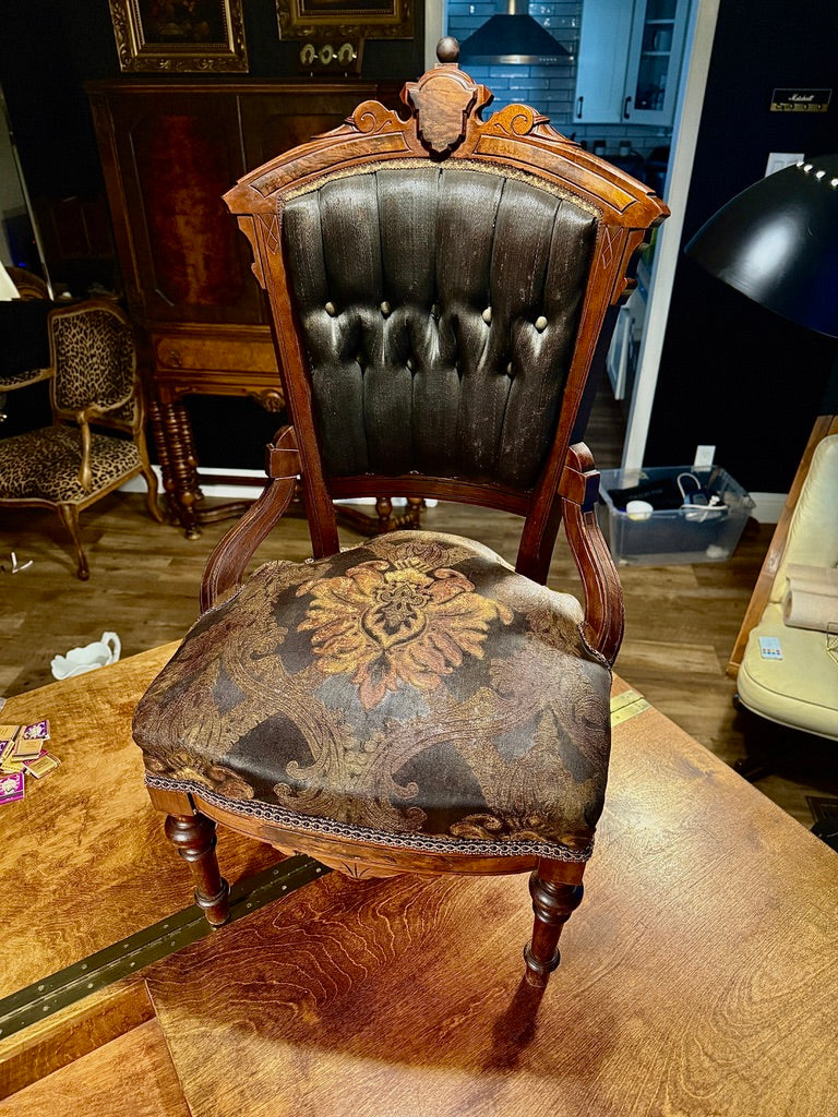 Victorian Upholstered Parlor Chair with Original Horsehair Back and Recovered Seat, c. 1880–1900