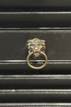Pair of Vintage Black Louvered Shutters with Aged Brass Lion-Head Pulls, c. 1940s–1950s