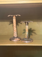 Vintage Cast Palm Tree Candlesticks, Pair, Verdigris, c. 1950–1960