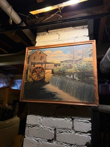 Early 20th-Century American Watermill Lithograph, c. 1905–1930 | Framed Pastoral Mill Scene