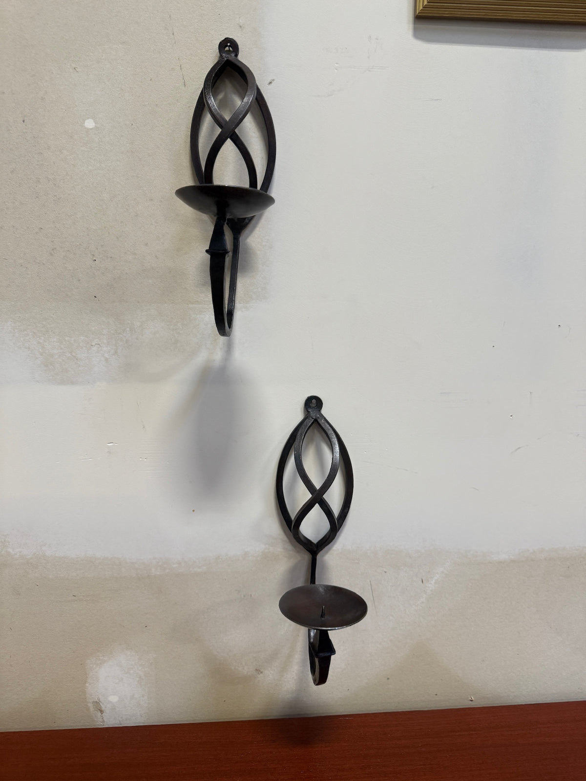 Vintage Hand-Forged Iron Basket-Twist Sconces, Pair, c. 1950–1990