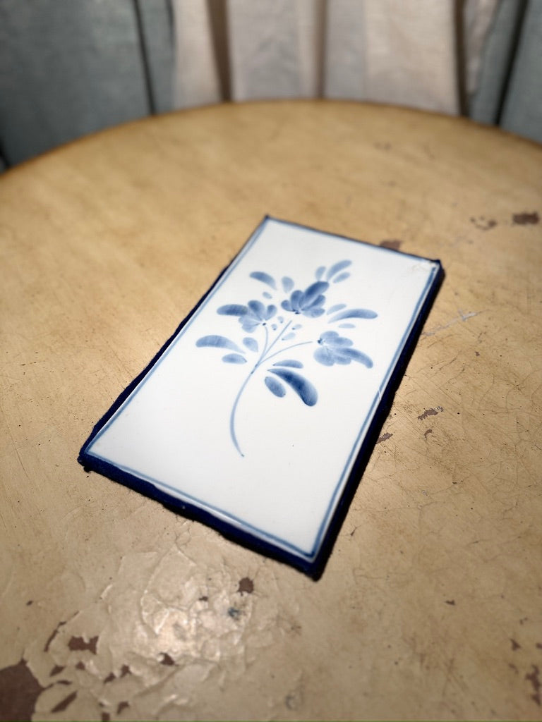 Vintage Portuguese Blue & White Floral Tile Plaque c.1950s