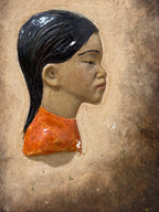 Vintage Hand-Painted Plaster Relief Portrait Plaque, c. 1930–1955