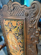 c.1870 French Renaissance Revival Carved Armchair with Antique Needlepoint