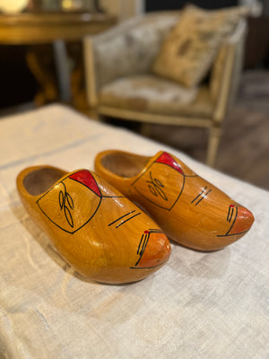 Vintage Painted Dutch Wooden Clogs, Size 22.5 cm, c. 1950s–1970s