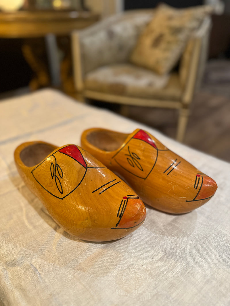 Vintage Painted Dutch Wooden Clogs, Size 22.5 cm, c. 1950s–1970s