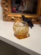 Amber Pressed Glass Footed Votive, Diamond and Fan Pattern, c. 1960–1980