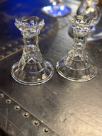 Fostoria American Clear Glass Candlesticks, Pair c. 1915
