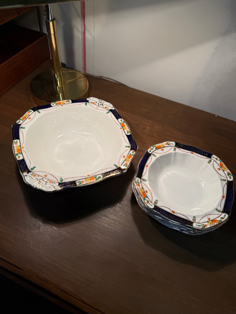 c. 1897–1913 Alfred Meakin “Osiris” Royal Semi-Porcelain 7-Piece English Serving Bowl Set