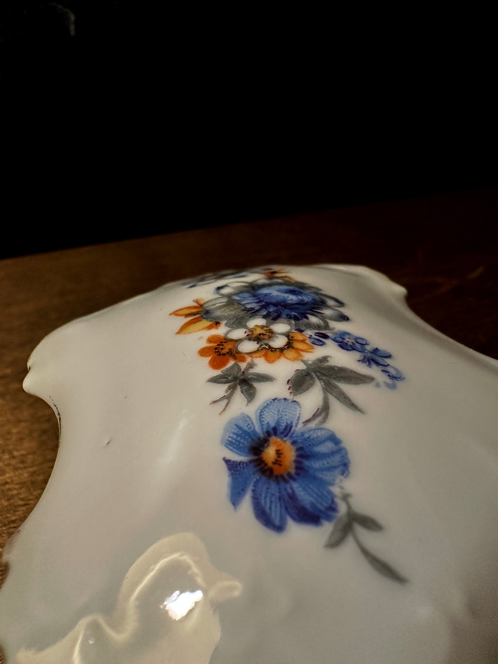 Vintage Altrohlau CMR Czechoslovakia Porcelain Trinket Box with Scalloped Lid