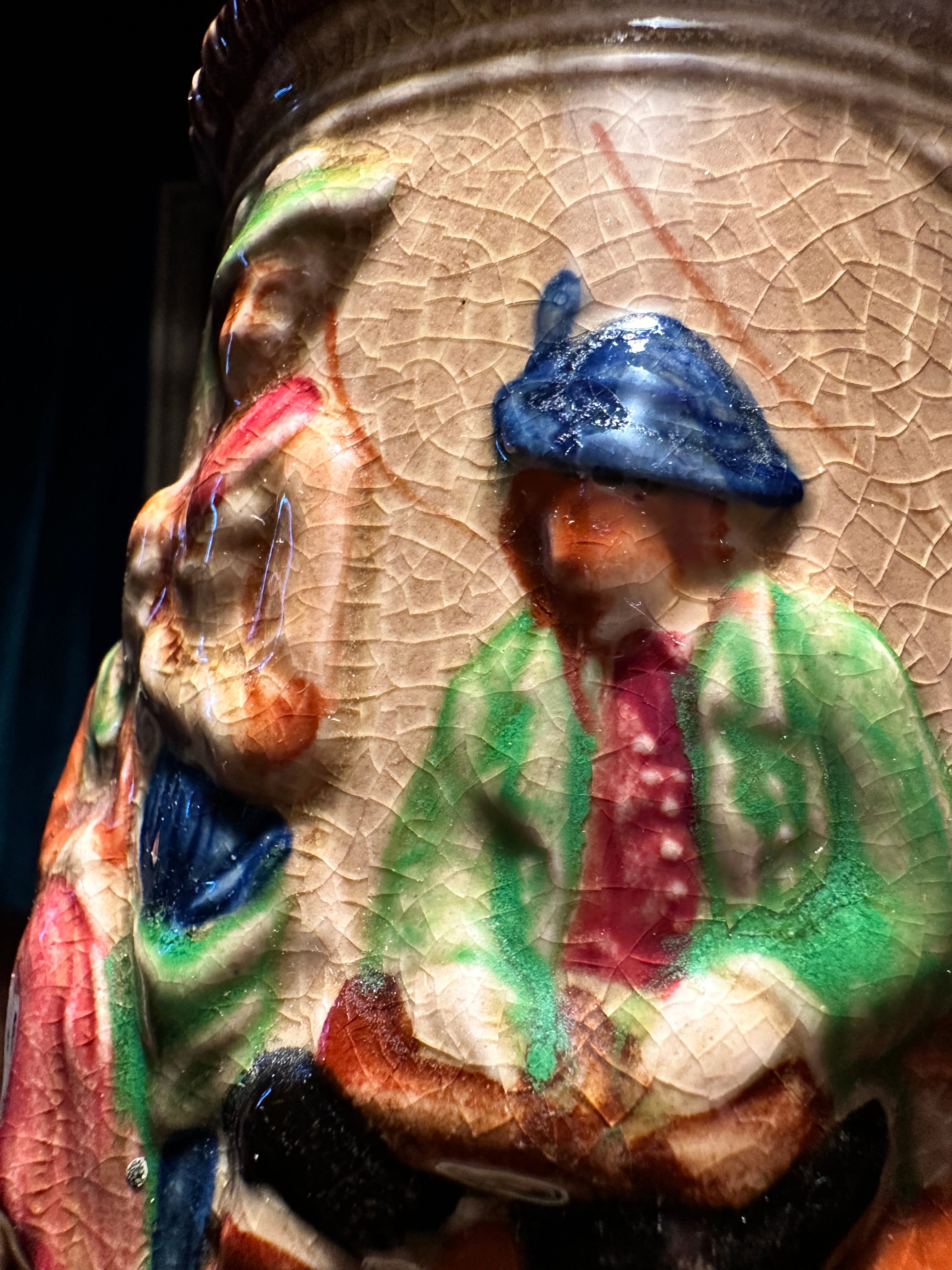 Antique German Relief-Molded Ceramic Pitcher, c. 1900–1920