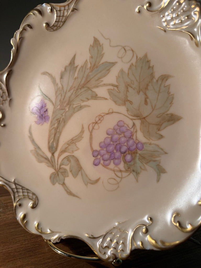 Antique French Porcelain Grape Cabinet Plate by J.P.L. France c.1890–1915
