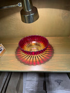 Amberina Pressed Glass Bowl, Ruby Shading to Amber, Vertical Ribs with a Bead-and-Scallop Rim and a Rayed Star Foot, American, c. 1955–1980