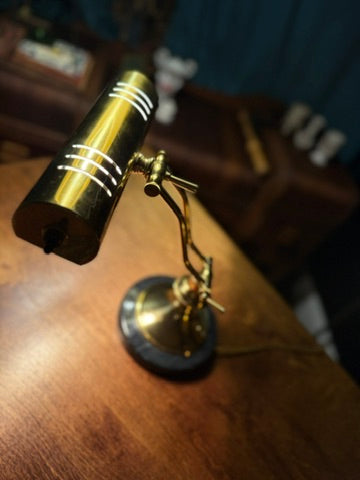 Vintage Brass Piano or Desk Lamp with Marble Base, Art Deco–Early Modern, c. 1925–1945