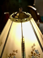 Mid-Century Ceramic Table Lamp with Paneled Floral Shade, c. 1950