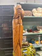 Vintage Carved Hardwood Praying Figure, Dated Label, 1954