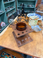 Vintage Dun-Rite Walnut 8-Pipe Stand, Duraglas Jar, c. 1940–1955