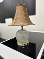 Frosted Glass Rose Globe Table Lamp with Amber Scroll Shade