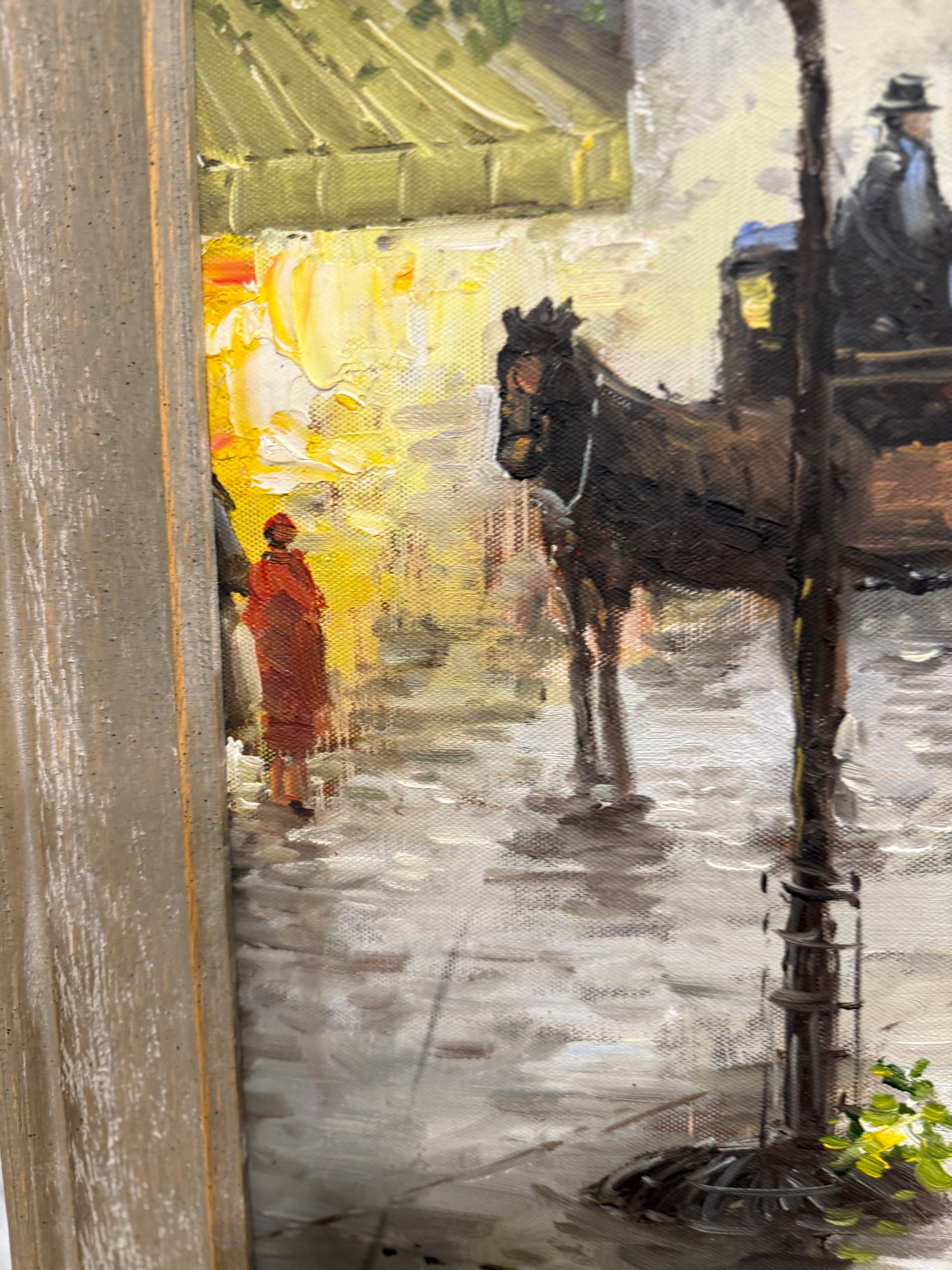 The Flower Market Beneath the Chrysler Building, Oil On Canvas 50 x 28, Unsigned 20th Century