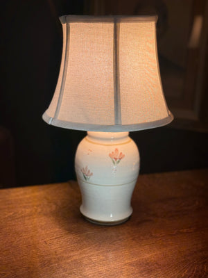 Vintage Hand-Painted Ceramic Floral Table Lamp (c. 1940s–1950s)