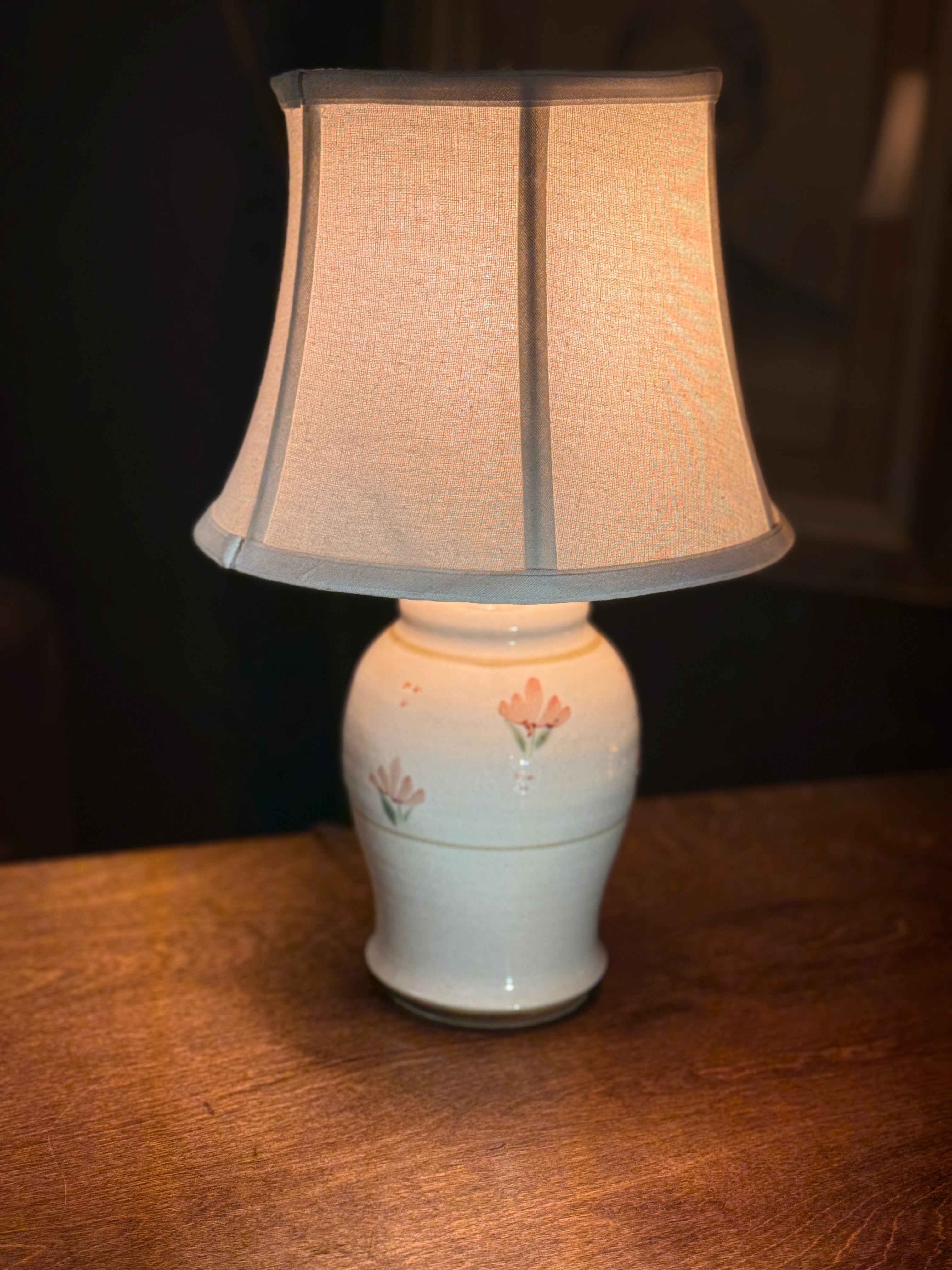 Vintage Hand-Painted Ceramic Floral Table Lamp (c. 1940s–1950s)