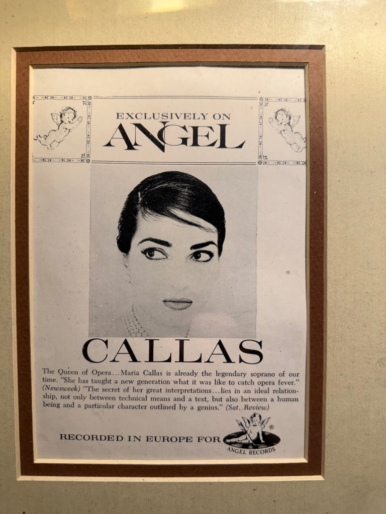 Framed Maria Callas “Angel Records” Advertisement, La Jolla Magazine (c. 1950s–1960s)