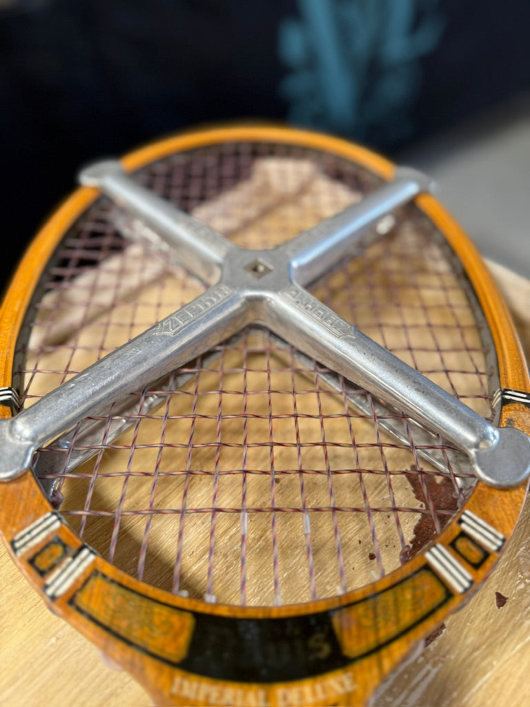 Vintage Davis Imperial Deluxe Wooden Tennis Racquet With Zephyr Press, Circa 1960s–1970s