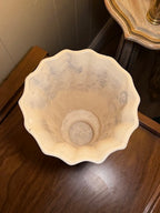 Cream Crackle-Glaze Pottery Urn Vase, Fluted Body on Octagonal Pedestal Foot, c. 1930–1950