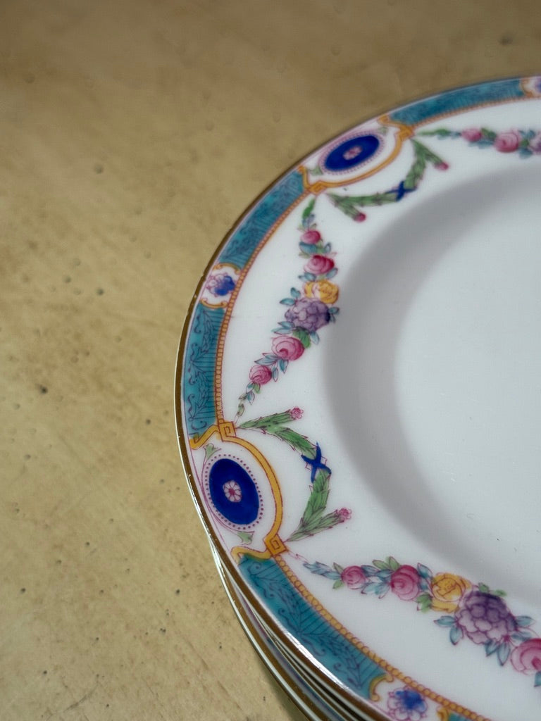 Royal Worcester Floral & Turquoise Cabinet Plates, Set of 8 (c. 1912–1925)