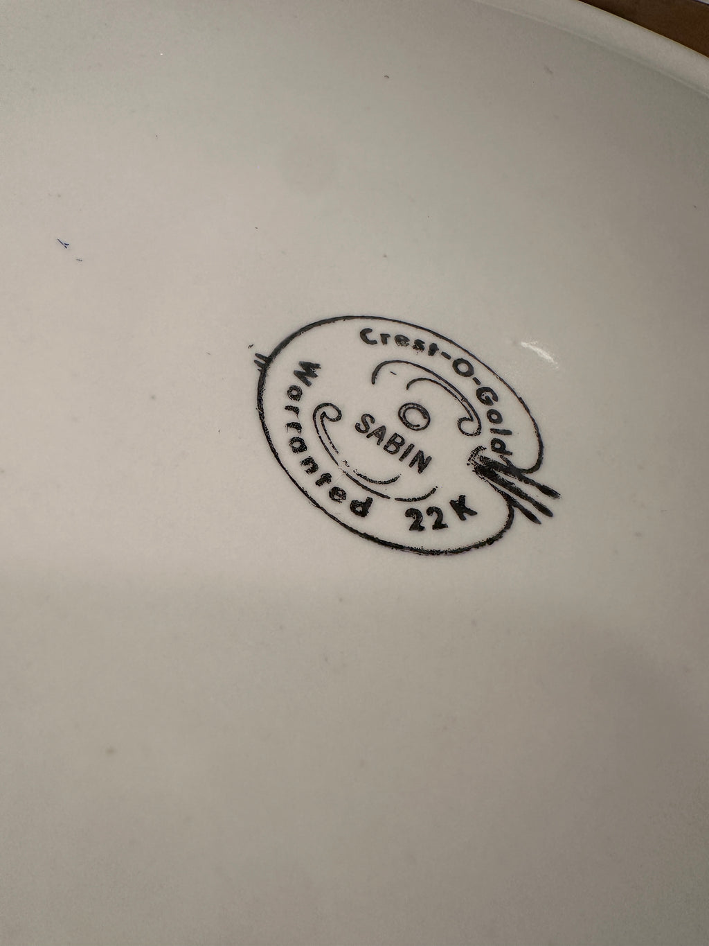 Sabin Crest-O-Gold 22K Porcelain Handled Tray & Bowl Set, c. 1940s–1960s