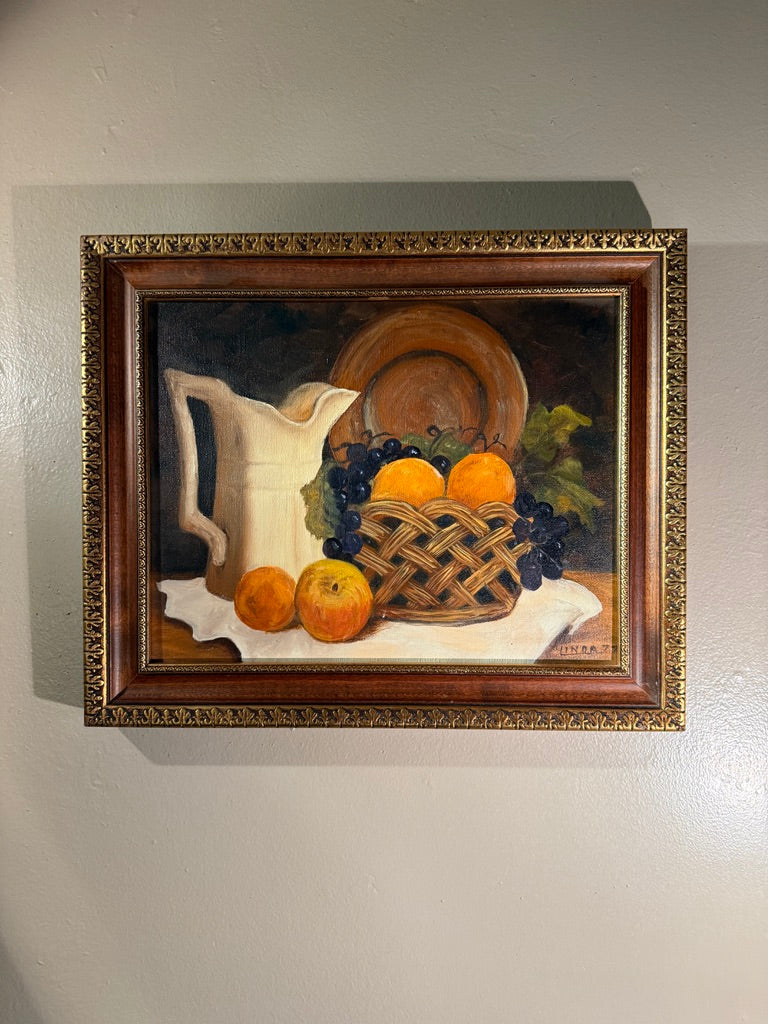 Vintage Fruit Still Life Oil Painting Signed Linda Z (c. 1977)