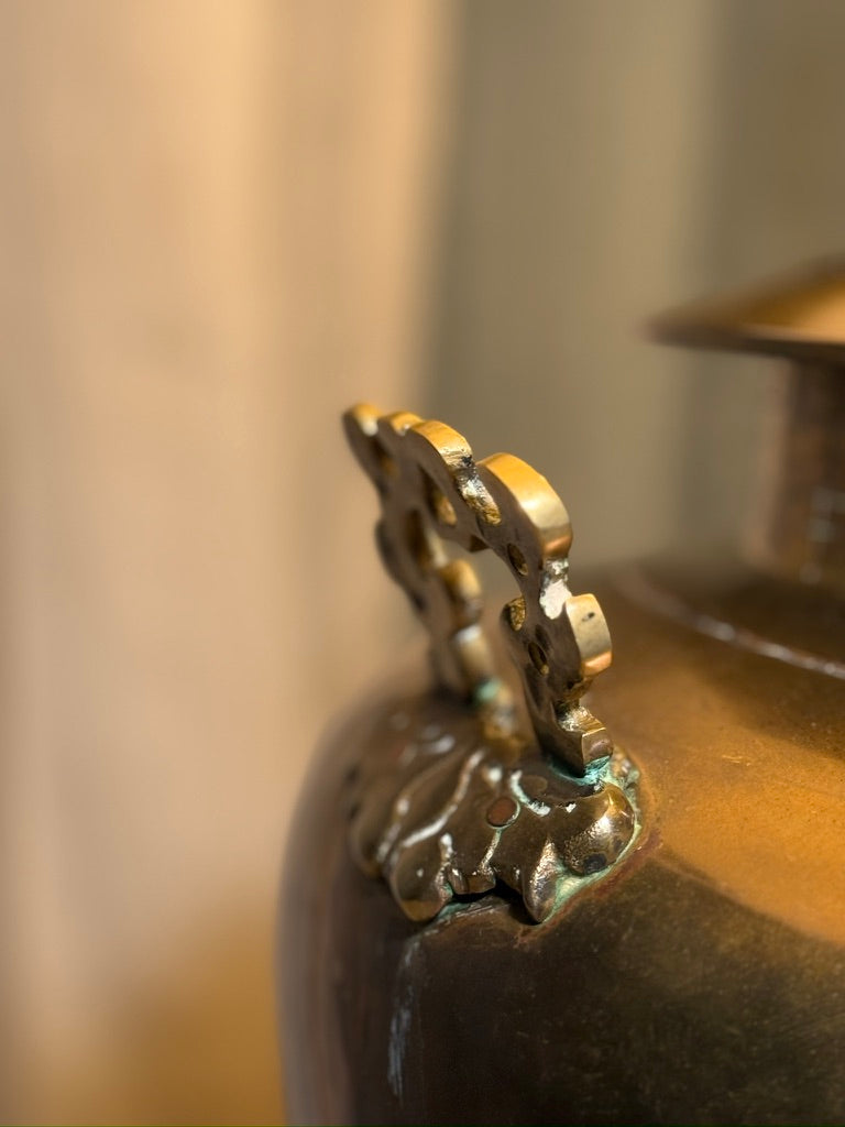 Mid-Century Chinese Revival Bronze Vessel Table Lamp | Hollywood Regency Lighting c. 1960