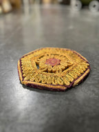 Vintage Handwoven Straw & Raffia Floral Trivet, c. 1960s–1970s