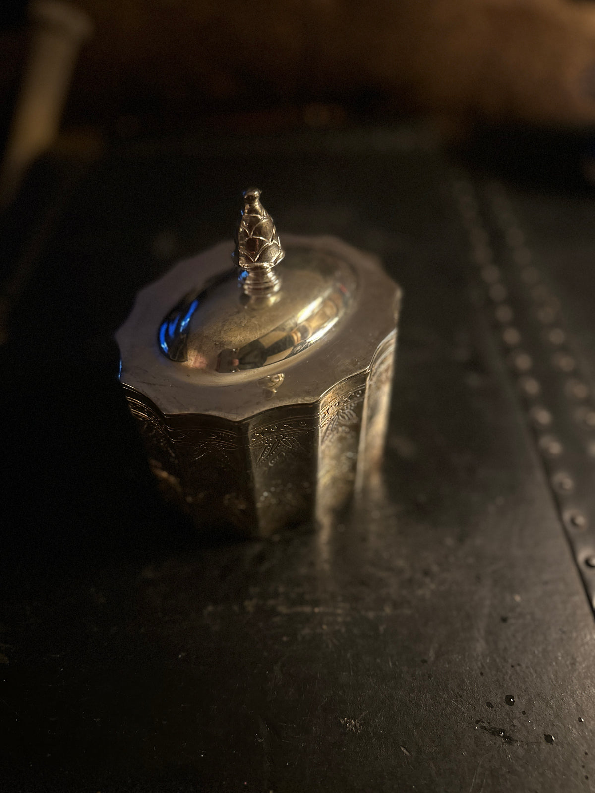 Vintage Silverplate Red Velvet Trinket Box