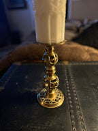 Vintage Pierced Brass Pillar Candle Holder