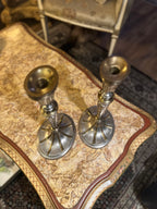 Pair of Vintage Two-Tone Neoclassical Metal Candlesticks, c. 1970s
