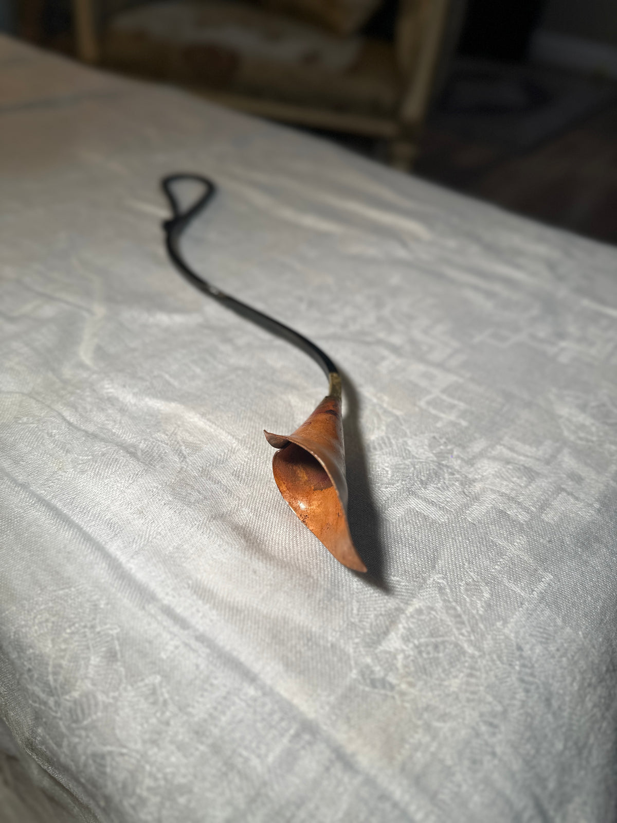 Vintage Hand-Forged Iron Candle Snuffer with Calla Lily Cone, c. 1930s–1950s