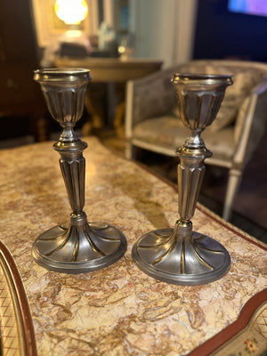 Pair of Vintage Two-Tone Neoclassical Metal Candlesticks, c. 1970s