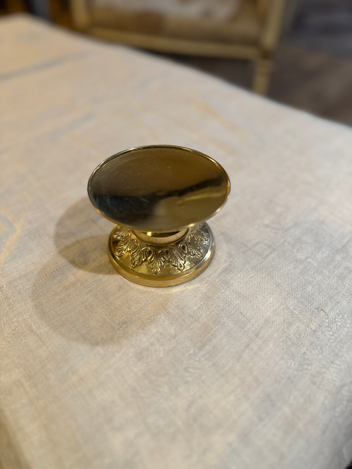 Vintage Brass Pedestal Candle Holder with Acanthus Base, c. 1970s