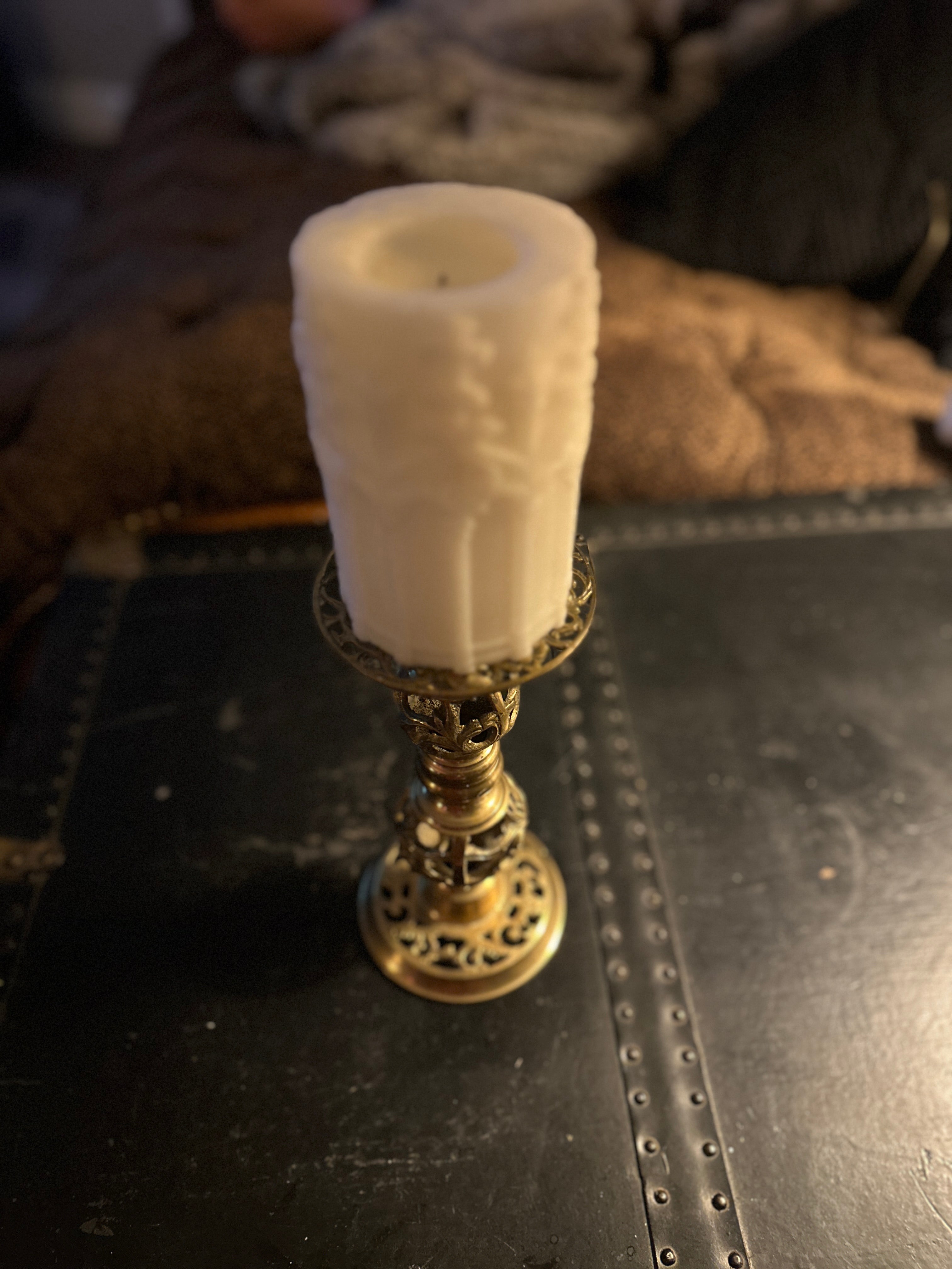 Vintage Pierced Brass Pillar Candle Holder