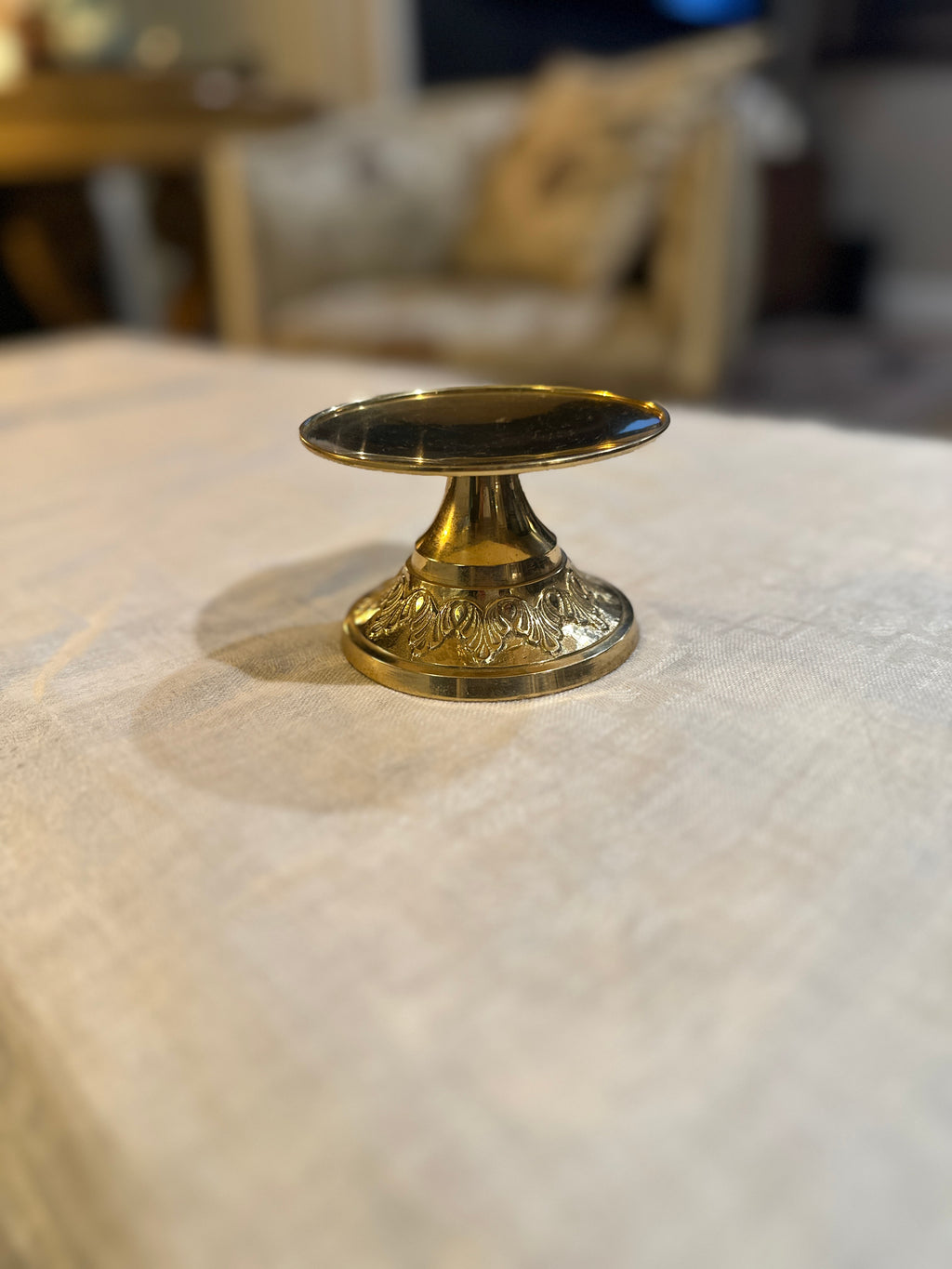 Vintage Brass Pedestal Candle Holder with Acanthus Base, c. 1970s