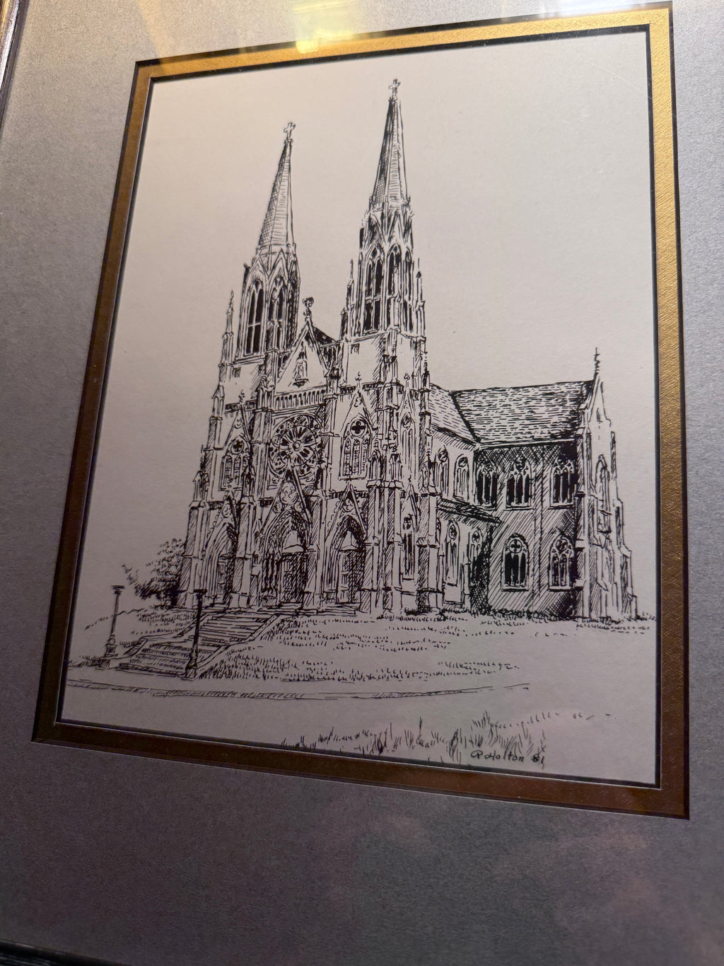 Gothic Cathedral — Original Architectural Etching by R. Holton (1981)
