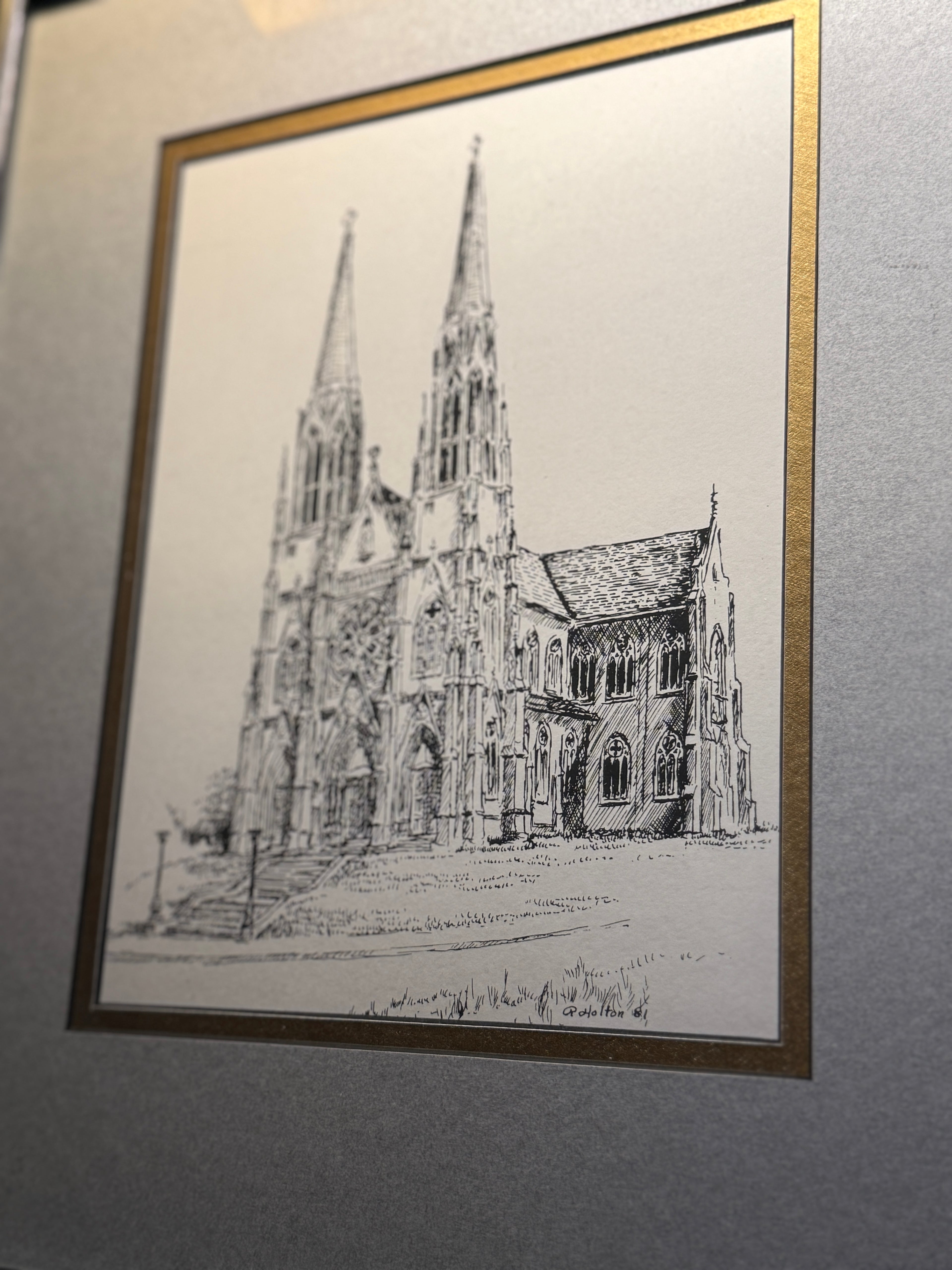Gothic Cathedral — Original Architectural Etching by R. Holton (1981)