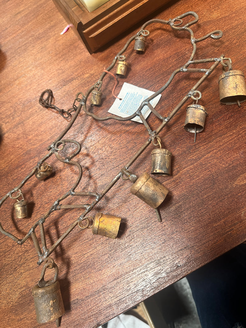 Vintage Handcrafted Indian Folk-Art Bell Hanging in Reclaimed Iron