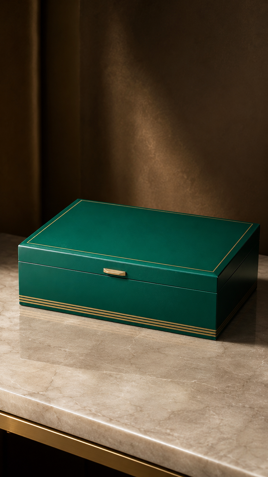 Vintage Mele Emerald Green Jewelry Box with Gold Trim, c. 1960s–1970s